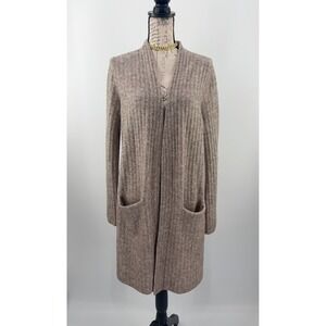 B41 Jenni Kayne Ribbed Long Cardigan Womens XS Taupe Wool Yak Blend Open Front